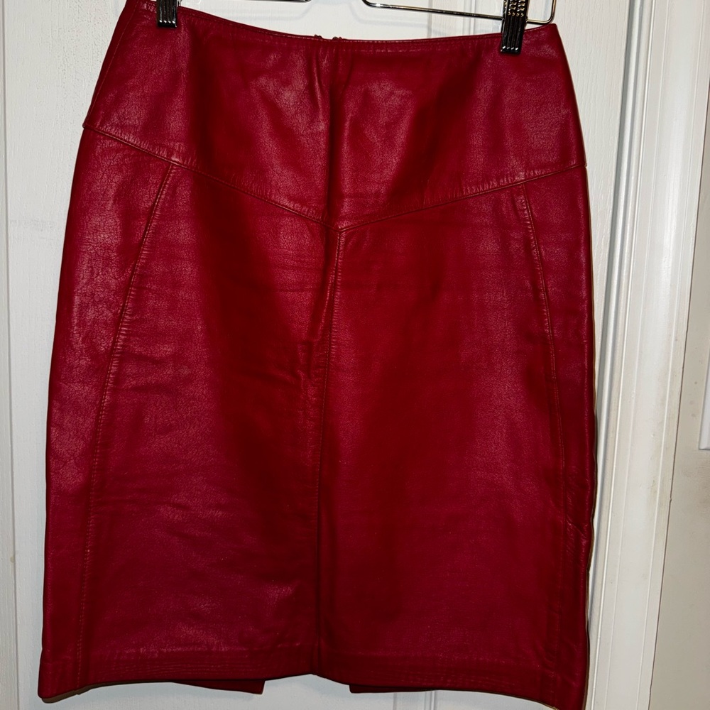 Elegant Red Leather Skirt
